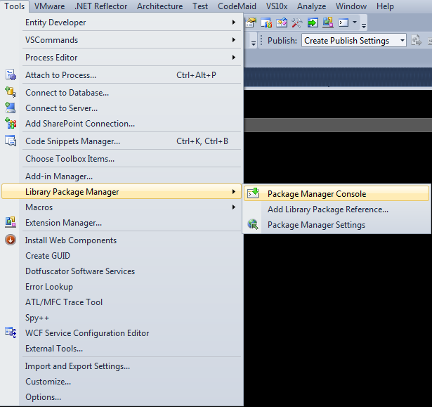 Opening the Package Manager Console